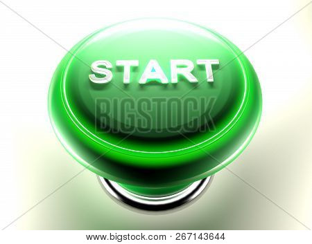 Green Pushbutton To Start - 3d Rendering Illustration