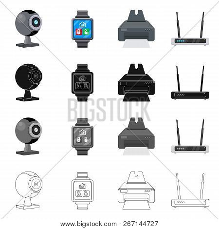 Vector Illustration Of Laptop And Device Icon. Set Of Laptop And Server Stock Vector Illustration.