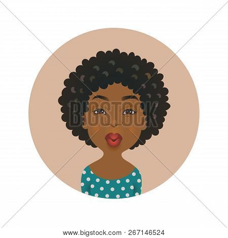 Cute Afro American Kissing Woman Avatar. African Girl Love Facial Expression. Dark-skinned Flirting 