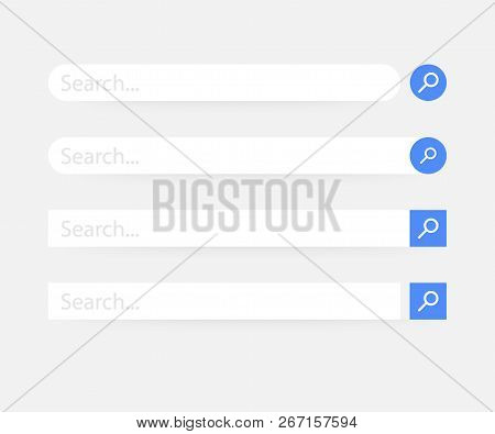 Set Search Bar Vector Element Design, Set Of Search Boxes Ui Template Isolated On Blue Background. V