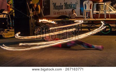 Esteli, Nicaragua - April 23, 2016: Artists During Their Fireshow In Esteli