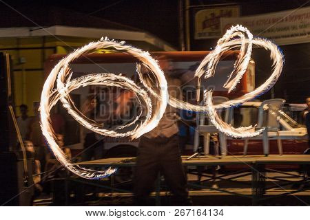 Esteli, Nicaragua - April 23, 2016: Artists During Their Fireshow In Esteli