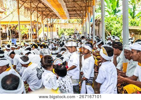 Bali, Indonesia - October 9, 2018: Balinese Boy In Traditional Clothes On Culture Ceremony, Ubud, Gi