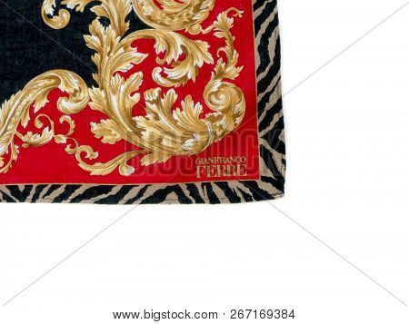 GOMEL, BELARUS - MAY 31, 2018: Handkerchief Gianfranco Ferre. Gianfranco Ferre is an Italian fashion house, founded in 1974. 