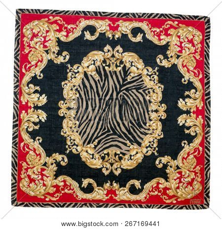 GOMEL, BELARUS - MAY 31, 2018: Handkerchief Gianfranco Ferre. Gianfranco Ferre is an Italian fashion house, founded in 1974. 