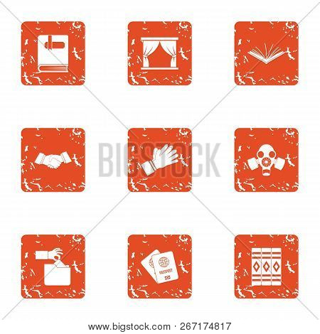 Diplomacy Icons Set. Grunge Set Of 9 Diplomacy Vector Icons For Web Isolated On White Background
