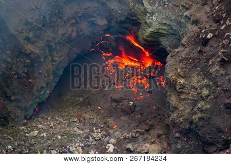 Molten Lava In Telica Volcano Crater, Nicaragua