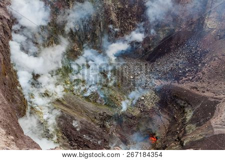 Fumaroles And Molten Lava In Telica Volcano Crater, Nicaragua
