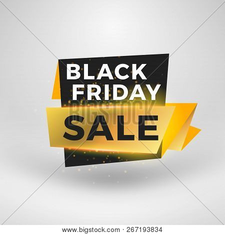 Black Friday Sale Sticker. Discount Banner. Special Offer Sale Tag. Golden And Black Color Theme Wit
