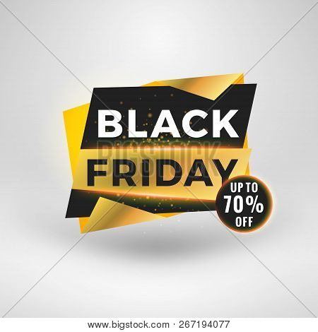 Black Friday Sale Sticker. Discount Banner. Special Offer Sale Tag. Golden And Black Color Theme Wit
