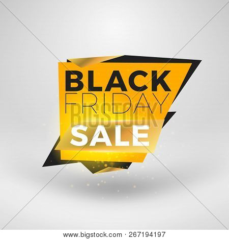 Black Friday Sale Sticker. Discount Banner. Special Offer Sale Tag. Golden And Black Color Theme Wit
