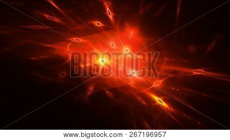 Fiery Glowing Qubits, Computer Generated Abstract Background, 3d Rendering