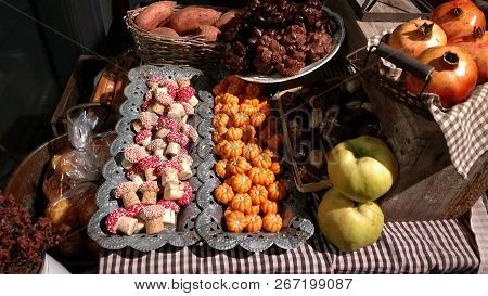 Fall In Barcelona. Panellets, Typical Snack Eaten In All Saints Day.
