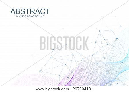 Abstract Plexus Background With Connected Lines And Dots. Wave Flow. Plexus Geometric Effect Big Dat
