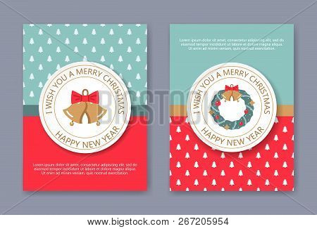Christmas And New Year Greeting Cards And Banners. Set Of Flat Design Vector Illustrations. Happy Ne