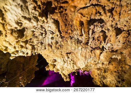Venetsa Cave In Bulgaria. Beautiful Colorful And Illuminated Cave Full With Semiprecious Onyx Stones