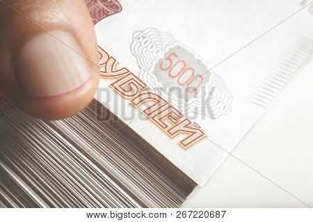Million Russian Rubles. The Concept Of Wealth, Profits, Business And Finance. Stack Money In The Fiv