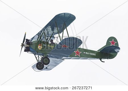 Soviet Single-engine Biplane Policarpov Po-2 Or U-2 At An Air Show In Mochishche