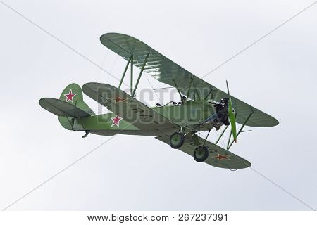 Soviet Single-engine Biplane Policarpov Po-2 Or U-2 At An Air Show In Mochishche