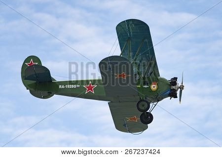 Soviet Single-engine Biplane Policarpov Po-2 Or U-2 At An Air Show In Mochishche