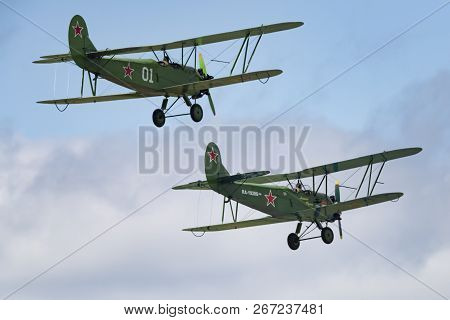 Soviet Single-engine Biplane Policarpov Po-2 Or U-2 At An Air Show In Mochishche