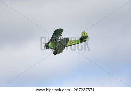 Soviet Single-engine Biplane Policarpov Po-2 Or U-2 At An Air Show In Mochishche