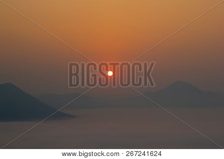 Beautiful Sunrise With Fog At Phucheefah On The Morning In Thailand. It  Travel Place In Thailand