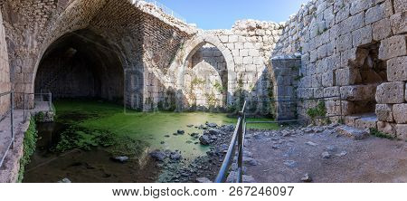 Flooded Inner Tier In Nimrod Fortress Located In Upper Galilee In Northern Israel On The Border With
