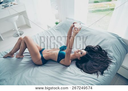 High Above Angle Top View Of Full Length Legs Body Size Portrait Of Dreamy Charming Nude Gorgeous La