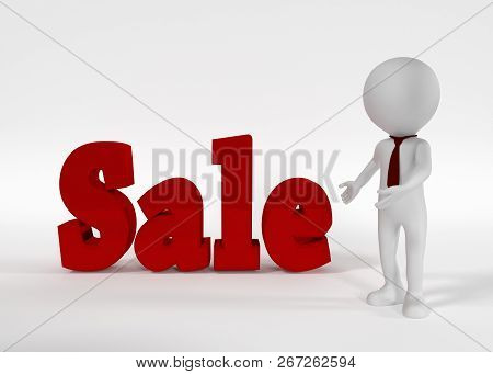 Mock Up Sale Text And Businessman. 3d Rendering