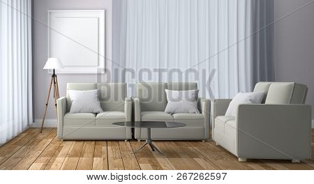 White Room Living Interior - Sofa Window Design - Scandinavian Style White Room With Wooden Floor An