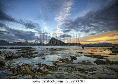 North Of The Arctic Circle, Lofoten Is A True Land Of The Midnight Sun, Where It Will Circle The Sky