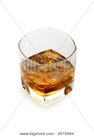Whiskey On The Rocks In A Glass