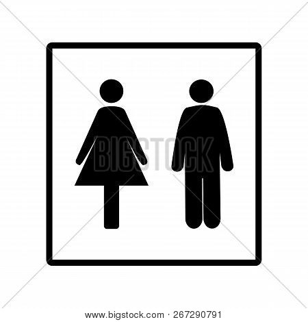 Black Silhouette Men And Women Icon In White Square. Sign Restroom Women And Men. Icon Public Toilet