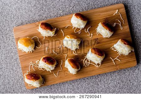 Turkish Sacakli Sakalli Or Mini Cheese Sandwich Turkish Fast Food Concept.