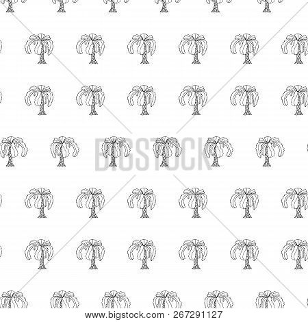 Cartoons Tree Palm Plant Hand Drawn Monochrome Sketch Seamless Pattern. Design Element Stock Vector 