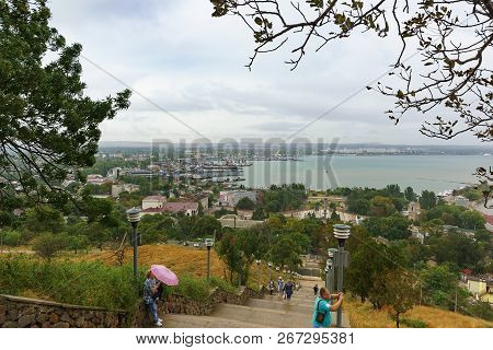 Kerch, Crimea, Russia-september 07, 2018: Stairs From Mithridat Mountain-descent To The City Embankm