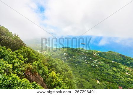 Panoramic View On Grand Anse Fron View Of Morne Blanc Hill, Seychelles, Mahe