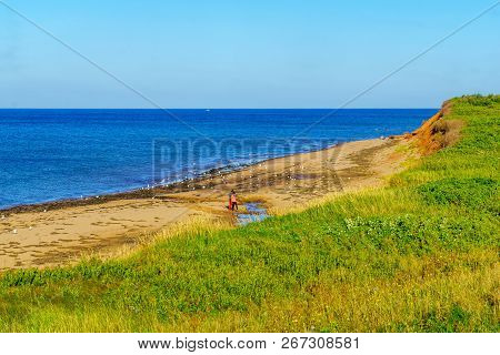 North Rustico, Canada - September 15, 2018: Beach View With Seagulls And Visitors, In Prince Edward 