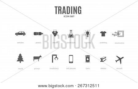 Vector Trading Infographic Template. Color Icon Set Design For Your Illustration Or Firm Presentatio