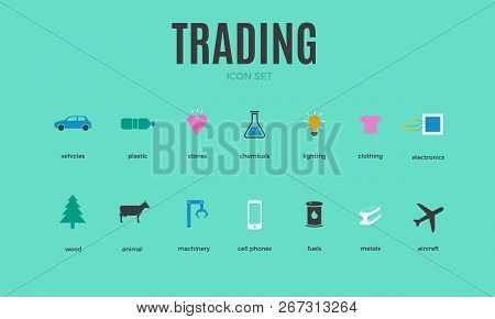 Vector Trading Infographic Template. Color Icon Set Design For Your Illustration Or Firm Presentatio