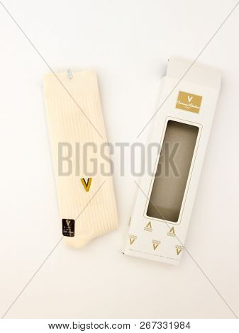 GOMEL, BELARUS - October 21, 2018: Giovanni Valentino socks. Giovanni Valentino is a manufacturer of cutting edge leather goods, primarily handbags.