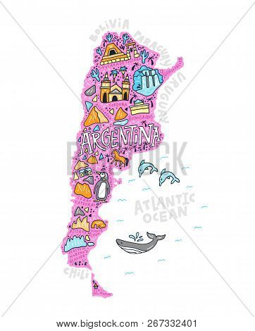 The Cartoon Man With The Symbols Of An Argentina Vector Illustration.