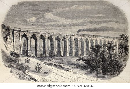 Antikke illustration af Desenzano del Garda railway viadukt, i nærheden af Brescia, Italien. Oprindelige, fra en d