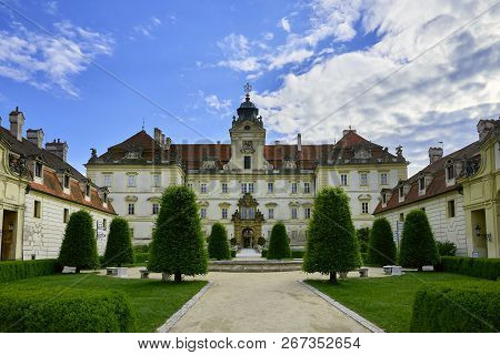 Valtice, Czech Republic - May 16, 2018: Baroque Castle In Valtice, Moravia, Czech Republic. View Of 