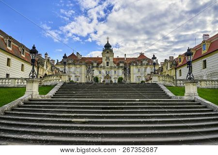 Valtice, Czech Republic - May 16, 2018: Baroque Castle In Valtice, Moravia, Czech Republic. View Of 