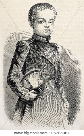 Vecchio antico ritratto del principe delle Asturies, erede al trono di Spagna. Originale, dal disegno di  