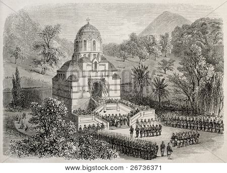 Gamle illustration af begravelses kapel mindes Nicholas Alexandrovich i Nice, Frankrig. Oprindelige, 