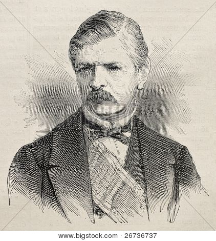 Vecchia incisione ritratto di Iovan Marinovic, Presidente del Senato serbo. Creato da Janet-Lange, pu