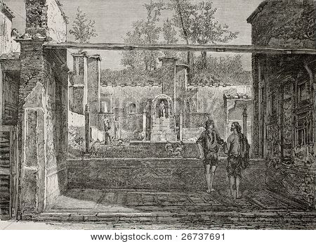 Antica illustrazione della casa di Lucrezio, Pompei. Creato da Clerget e Hildibrand, pubblicato su Le 